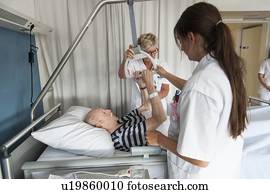 enfermeiras, ajudar, paciente