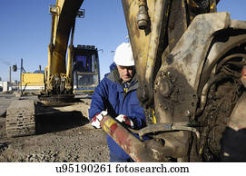 engenheiro, trabalhando, com, maquinaria