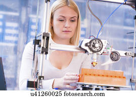 mulher, usando, 3d, impressora