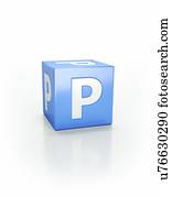 Blue cube with letter P.