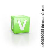 Green cube with letter V.