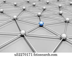 Network with blue sphere, illustration.