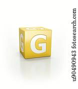 Yellow cube with letter G.