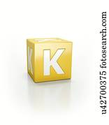 Yellow cube with letter K.