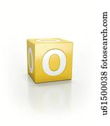 Yellow cube with letter O.