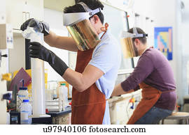 engenharia, estudantes, em, um, química, laboratório