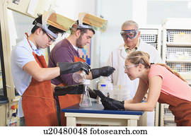 engenharia, estudantes, em, um, química, laboratório