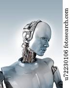 robô, com, fios, em, pescoço