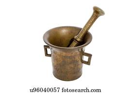 Cutout of a pestle and mortar on white background