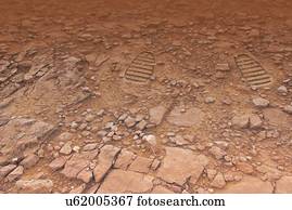 Artwork of footprints on Mars