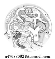 mecânico, relógio, interior, ilustração