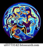 mecânico, relógio, interior, ilustração