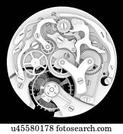 mecânico, relógio, interior, ilustração