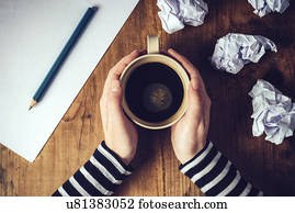 femininas, escritor, bebendo, xícara café