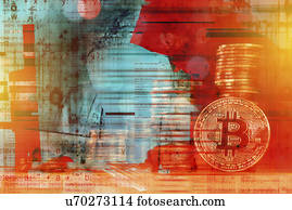 hacker computador, com, empilhado, Bitcoins