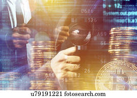 hacker computador, e, Bitcoin, cryptocurrency