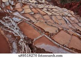 Aerial view of salt terraces, Maras, Cusco, Peru