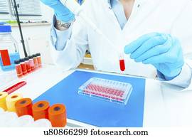 biológico, research., técnico, pipetting, solution.
