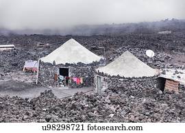 Circular stone buildings, Fogo, Cape Verde, Africa