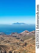 Elevated view of Fogo Island volcano from Serra da Malagueta, Santiago, Cape Verde, Africa