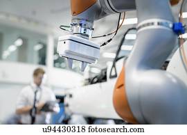 engenheiro, e, robô, inspeccionando, car, em, robótica, pesquise facilidade