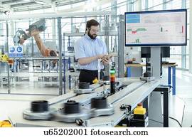 engenheiro, testar, um, robotic, producao, simulador, em, robótica, pesquise facilidade