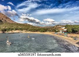 Fishing boats on sea in bay, Tarrafal, Cape Verde, Africa