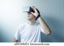 homem, explorar, realidade virtual, environment.