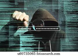 hooded, hacker computador, com, magnificar, copo.