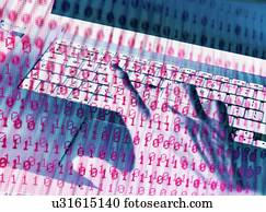 modelo, RELEASED., cyber, ataque, conceitual, image., hacker, acessando, alguém, else's, computador, programme.