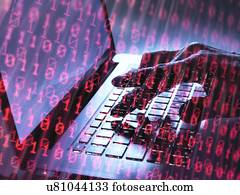 modelo, RELEASED., cyber, ataque, conceitual, image., hacker, acessando, alguém, else's, computador, programme.