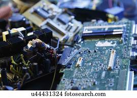 Old electronics for recycling.