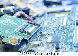 Old electronics for recycling.