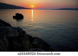 pôr do sol, sobre, pacata, sea.