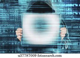 Ransomware, vírus computador, conceitual, image., hacker, com, monitor.