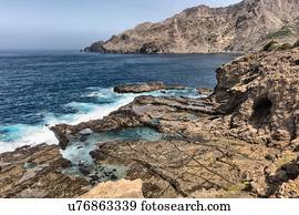 Rocky coastline and sea, Nova Sintra, Brava, Cape Verde, Africa