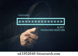senha, inseguro, alerta, unrecognizable, computador, hacker.