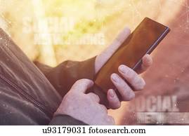 social, networking, ligado, móvel, telefone.