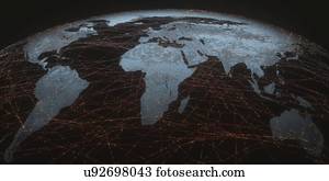 World map showing connections, illustration.