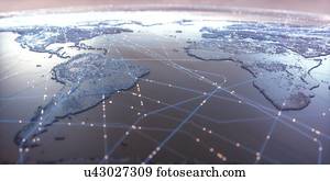 World map showing connections, illustration.