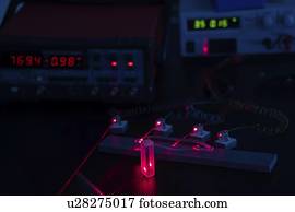 Laser experiment in photonics laboratory.