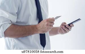 negócio eletrônico bancário, com, móvel, telefone.