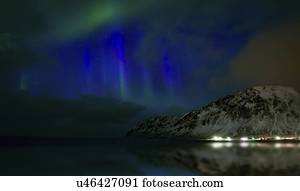 Northern lights, Skagsanden beach, Lofoten Islands, Norway.