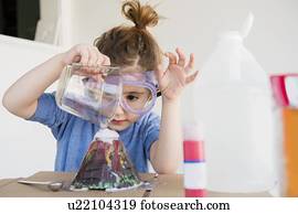 menina, fazer, vulcão