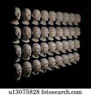 36, idêntico, heads., Could, ser, substituição, partes corpo, crescido, em, laboratório, ou, fabricado, para, robotics., computador gerou, image.