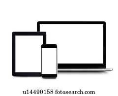 Blank digital device screens.