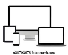 Blank digital device screens.