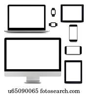 Blank digital device screens.