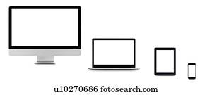 Blank digital device screens.