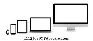 Blank digital device screens.